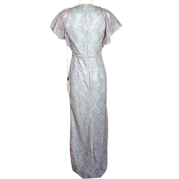 Mac Duggal Embellished Lace High Neck Formal Dress In Sage & Silver Size 2 NWT - Picture 8 of 14